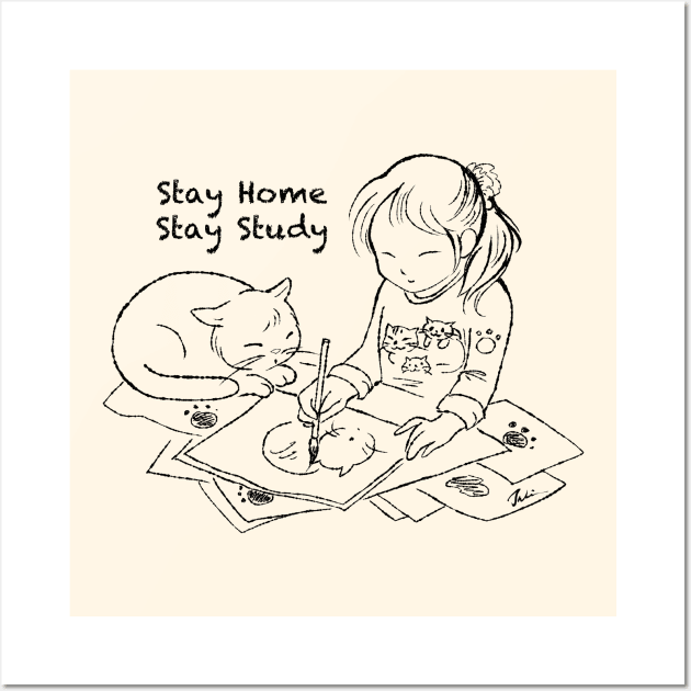 Stay home stay study with cat Wall Art by juliewu